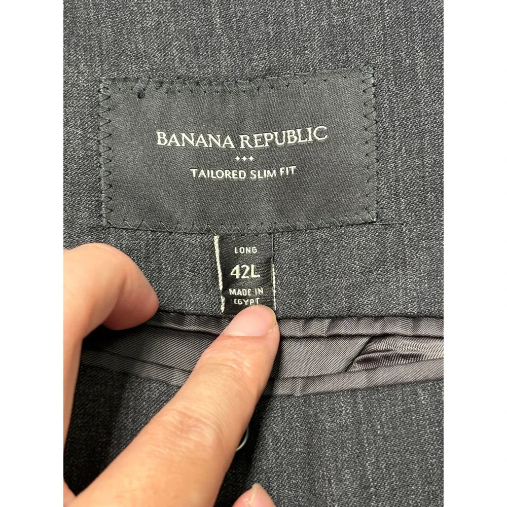 Banana‎ Republic Mens Tailored Slim Fit Suit 42L 34X33 Charcoal Wool Blend 2Pc